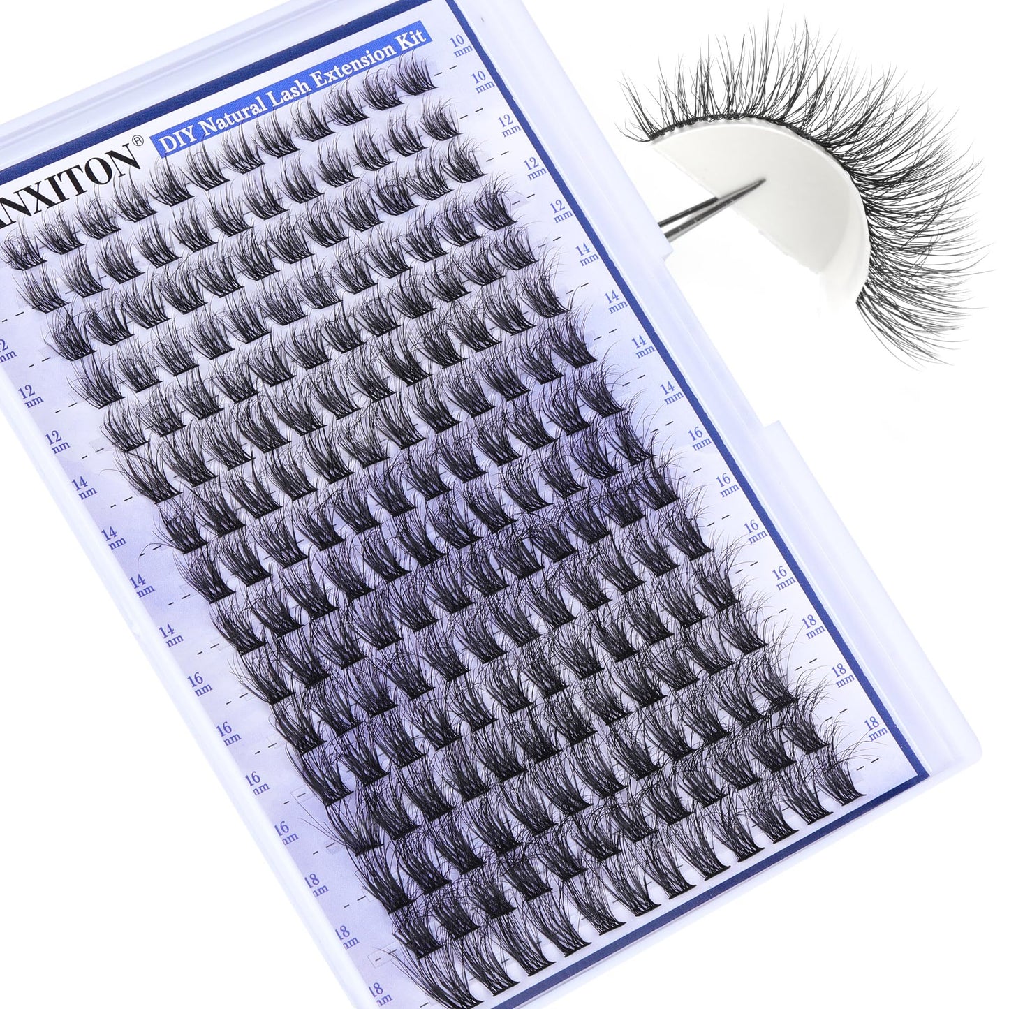 FANXITON DIY Lash Extension Kit Volume Lash Clusters 40D+50D D Curl Individual Lashes Lash Clusters Kit Thick Eyelash Extension Kit 280 pcs Thin Band Cluster Lashes Lash Bond and Seal Lash Tweezers