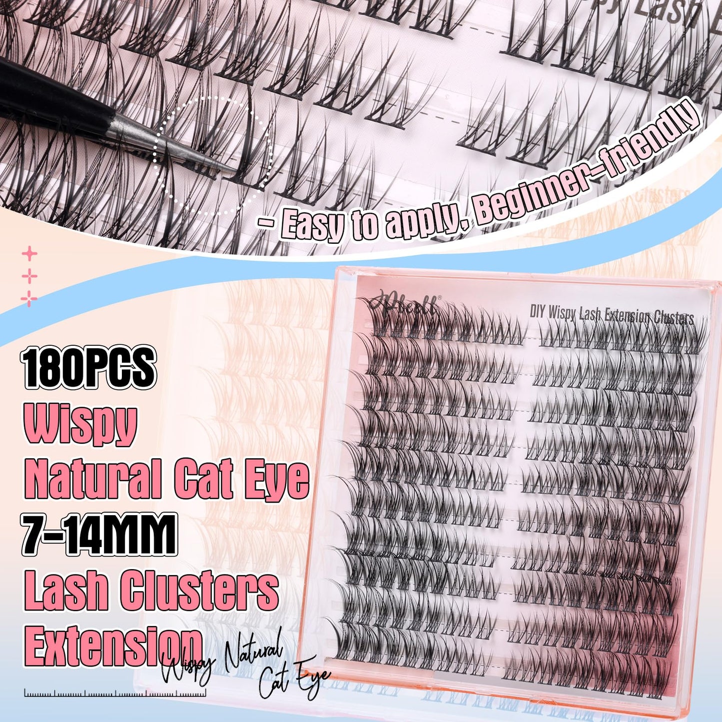 Fluffy Lash Extension Kit Wispy Eyelash Extension Kit 10-18MM Natural Lash Clusters 180PCS Cluster Eyelash Extensions with Lash Bond and Remover and Lash Applicator DIY Lashes Extension by Pleell