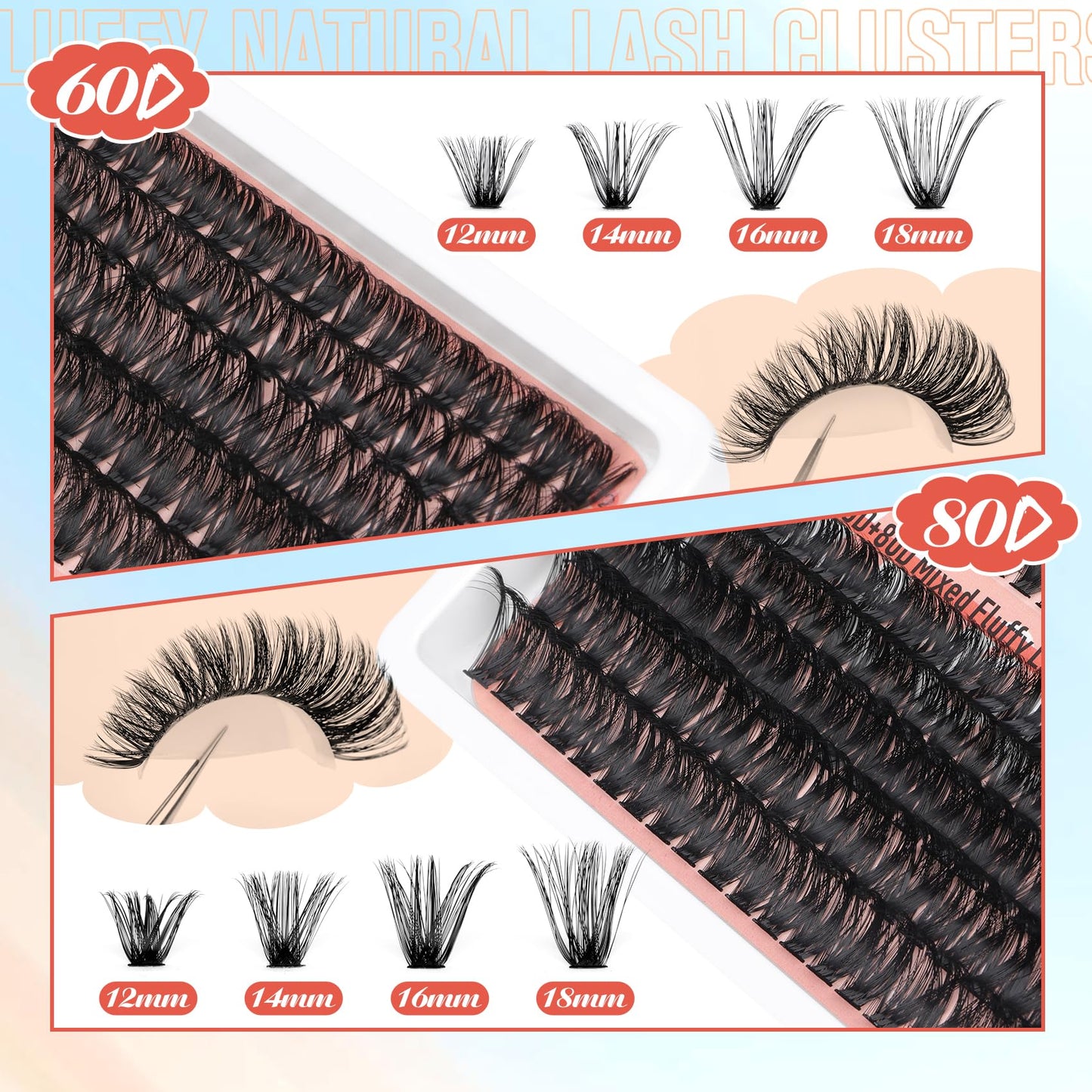 Fluffy Lash Extension Kit Wispy Eyelash Extension Kit 10-18MM Natural Lash Clusters 180PCS Cluster Eyelash Extensions with Lash Bond and Remover and Lash Applicator DIY Lashes Extension by Pleell