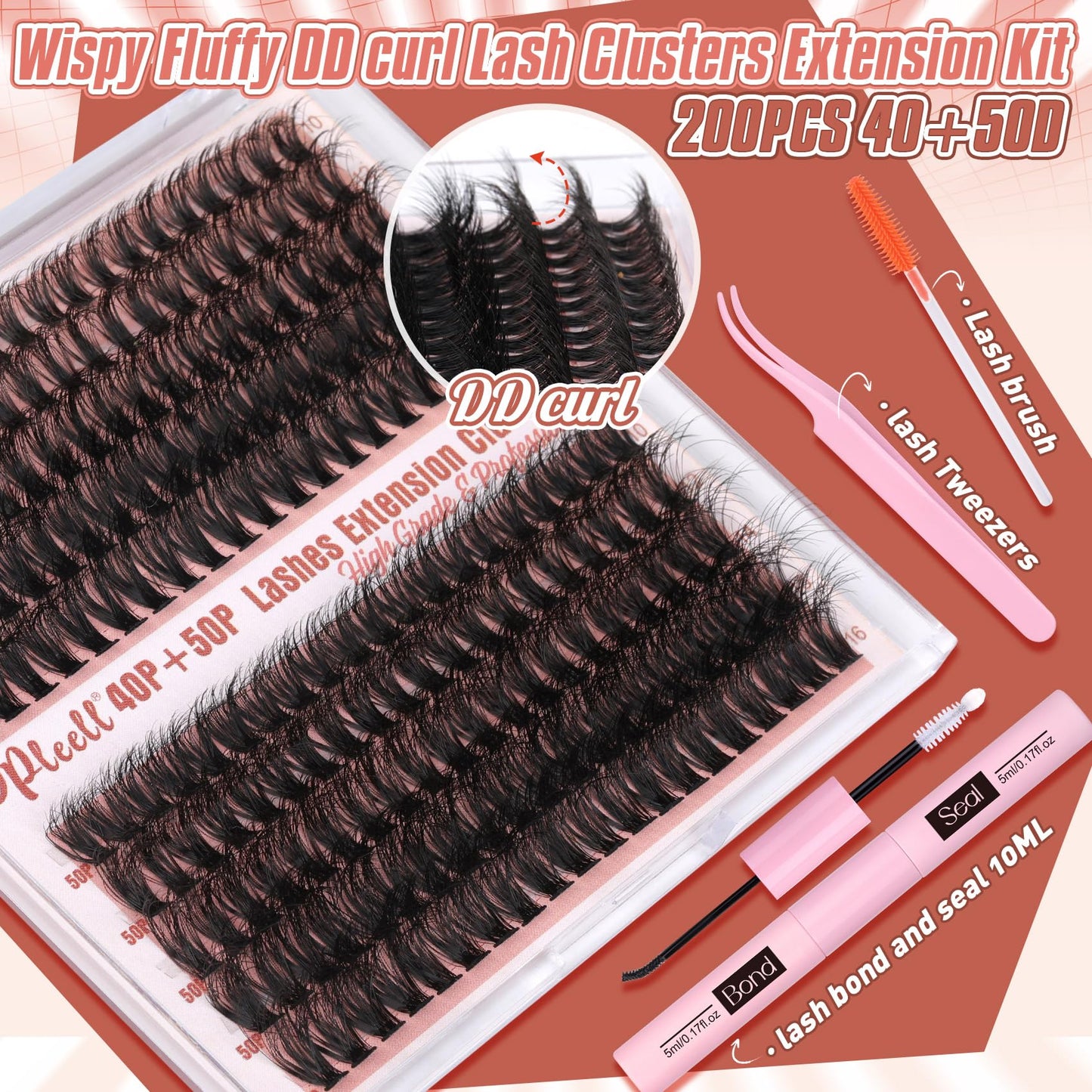 Fluffy Lash Extension Kit Wispy Eyelash Extension Kit 10-18MM Natural Lash Clusters 180PCS Cluster Eyelash Extensions with Lash Bond and Remover and Lash Applicator DIY Lashes Extension by Pleell