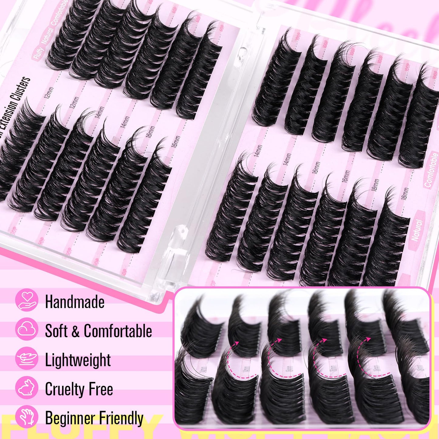 Fluffy Lash Extension Kit Wispy Eyelash Extension Kit 10-18MM Natural Lash Clusters 180PCS Cluster Eyelash Extensions with Lash Bond and Remover and Lash Applicator DIY Lashes Extension by Pleell