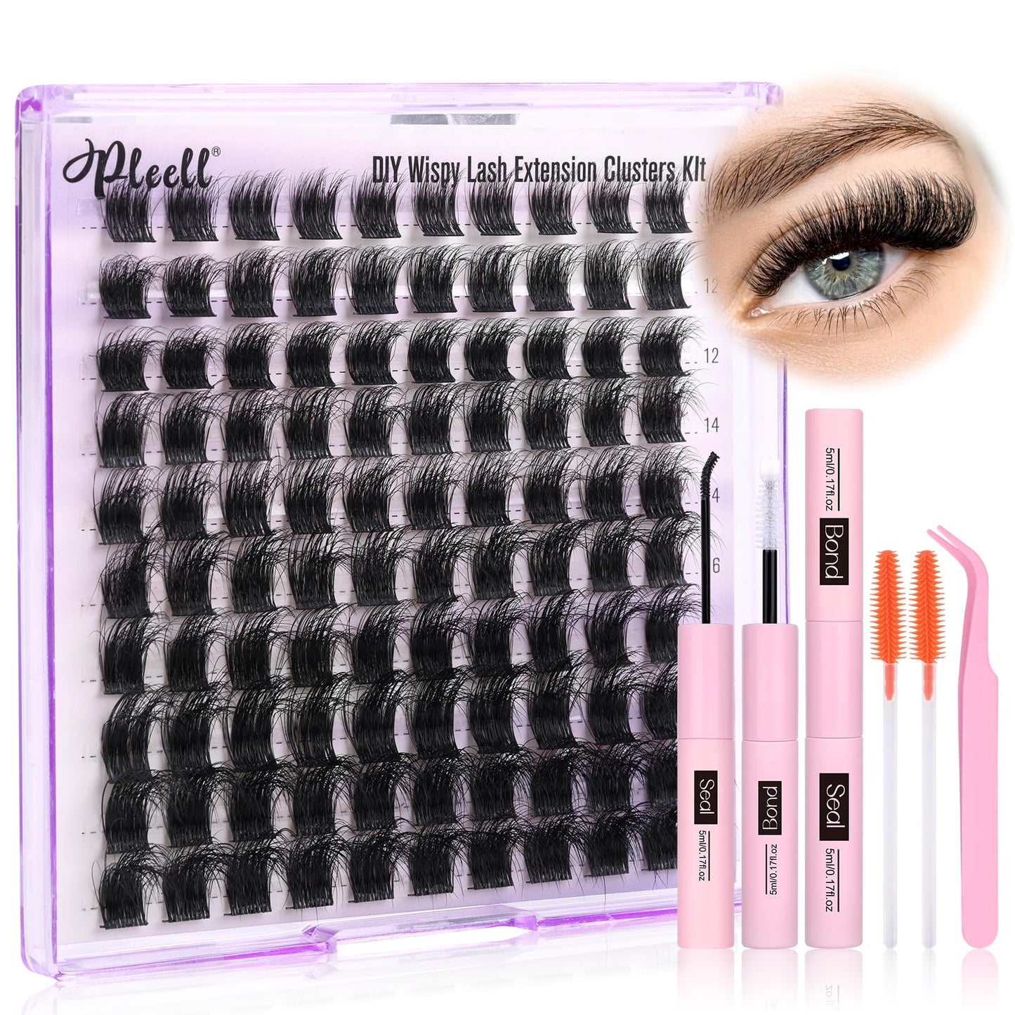 Fluffy Lash Extension Kit Wispy Eyelash Extension Kit 10-18MM Natural Lash Clusters 180PCS Cluster Eyelash Extensions with Lash Bond and Remover and Lash Applicator DIY Lashes Extension by Pleell