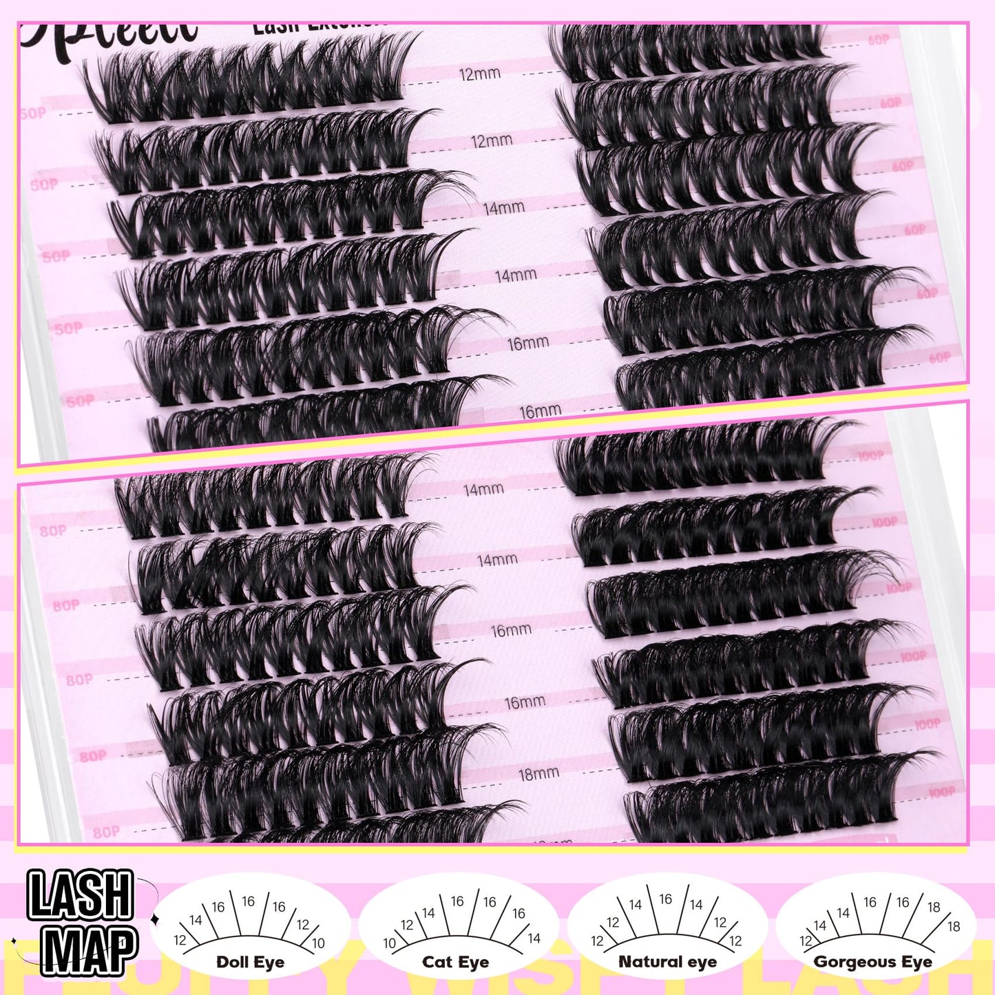 Fluffy Lash Extension Kit Wispy Eyelash Extension Kit 10-18MM Natural Lash Clusters 180PCS Cluster Eyelash Extensions with Lash Bond and Remover and Lash Applicator DIY Lashes Extension by Pleell
