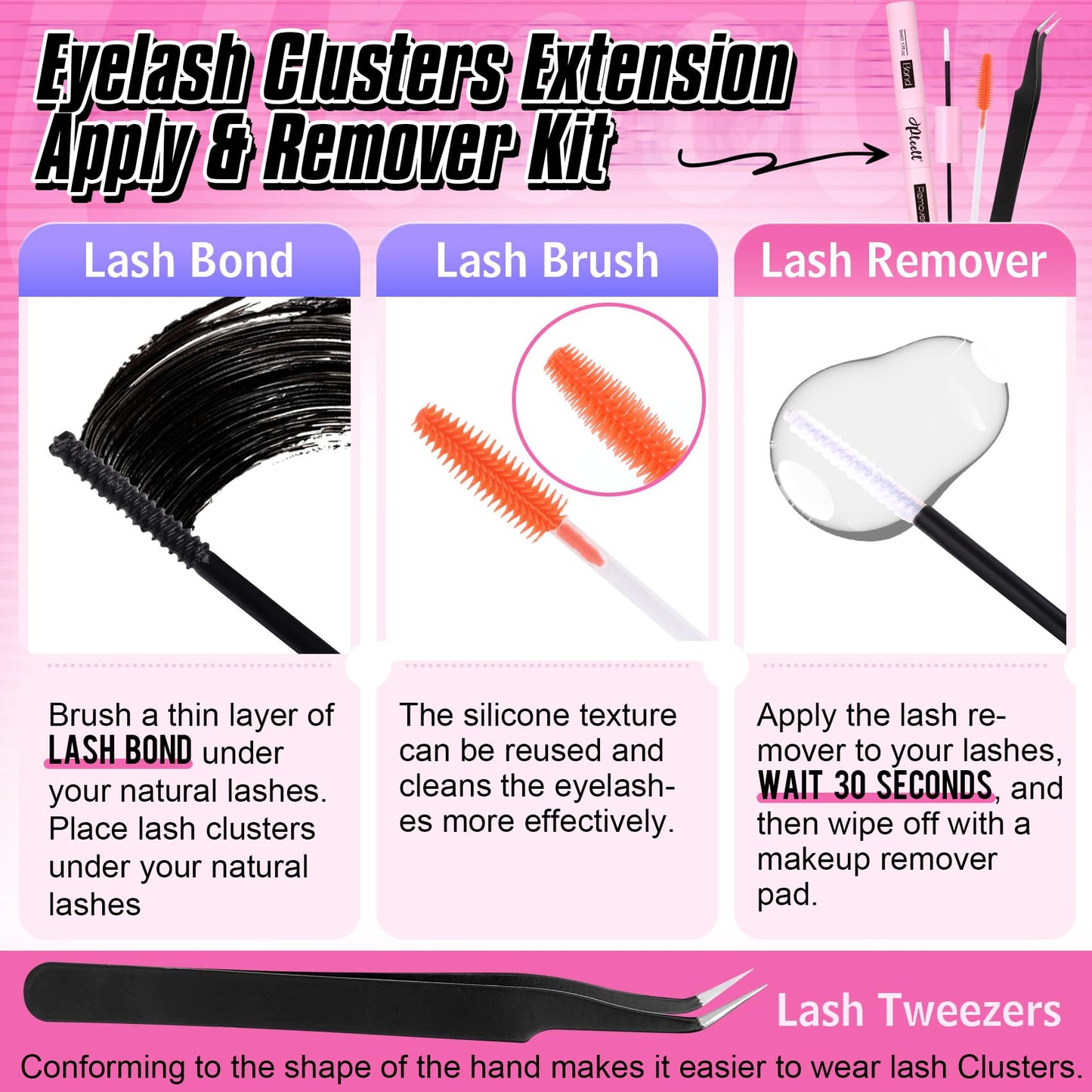 Fluffy Lash Extension Kit Wispy Eyelash Extension Kit 10-18MM Natural Lash Clusters 180PCS Cluster Eyelash Extensions with Lash Bond and Remover and Lash Applicator DIY Lashes Extension by Pleell