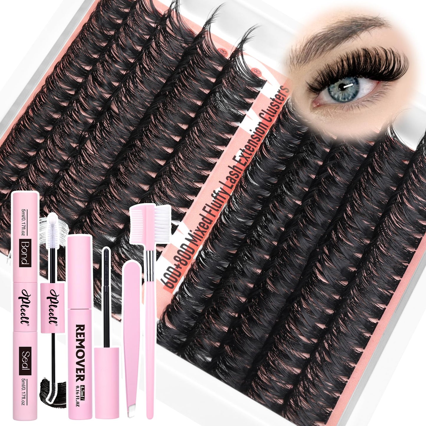 Fluffy Lash Extension Kit Wispy Eyelash Extension Kit 10-18MM Natural Lash Clusters 180PCS Cluster Eyelash Extensions with Lash Bond and Remover and Lash Applicator DIY Lashes Extension by Pleell