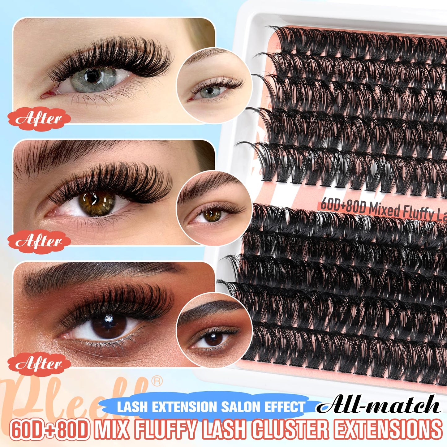 Fluffy Lash Extension Kit Wispy Eyelash Extension Kit 10-18MM Natural Lash Clusters 180PCS Cluster Eyelash Extensions with Lash Bond and Remover and Lash Applicator DIY Lashes Extension by Pleell