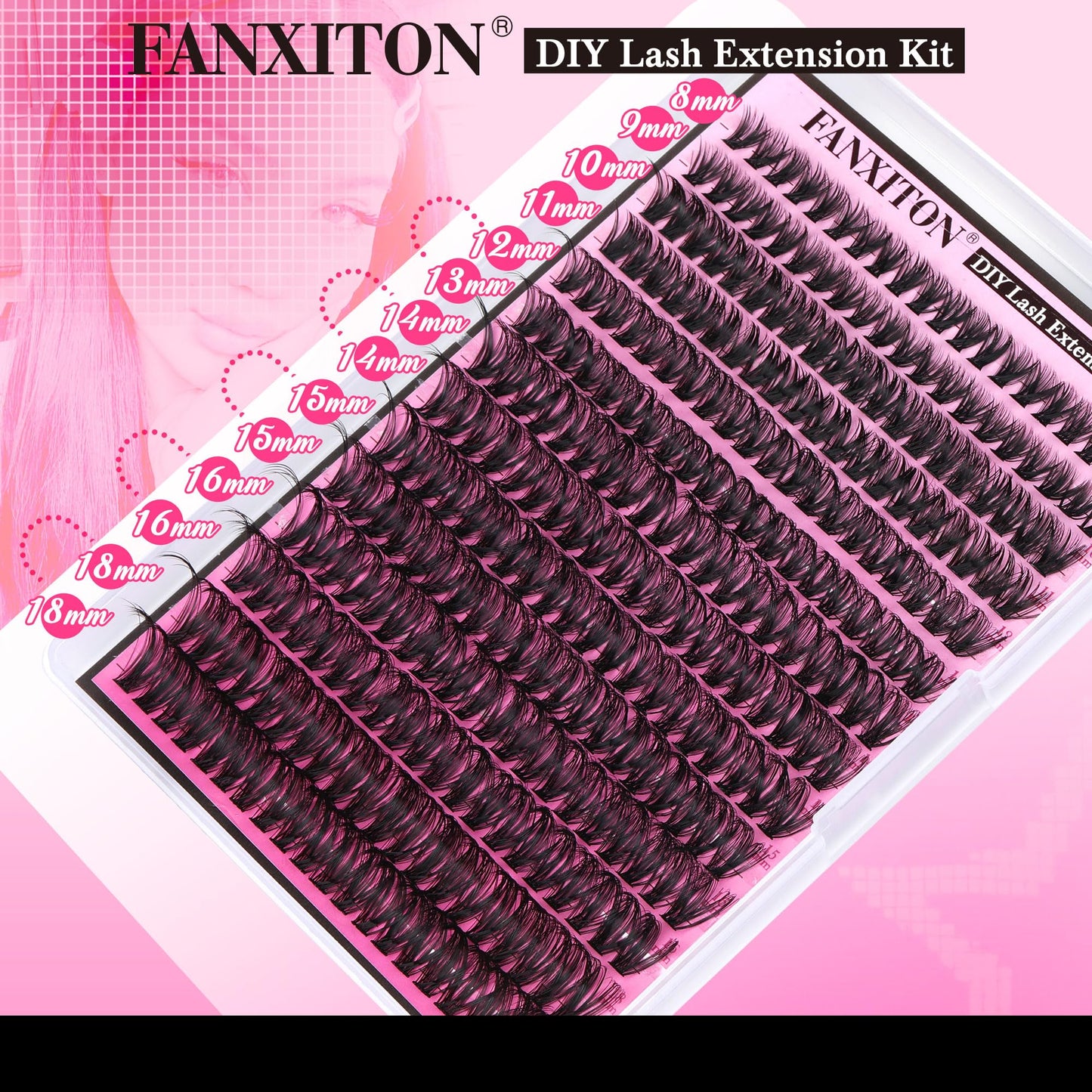 FANXITON DIY Lash Extension Kit Volume Lash Clusters 40D+50D D Curl Individual Lashes Lash Clusters Kit Thick Eyelash Extension Kit 280 pcs Thin Band Cluster Lashes Lash Bond and Seal Lash Tweezers