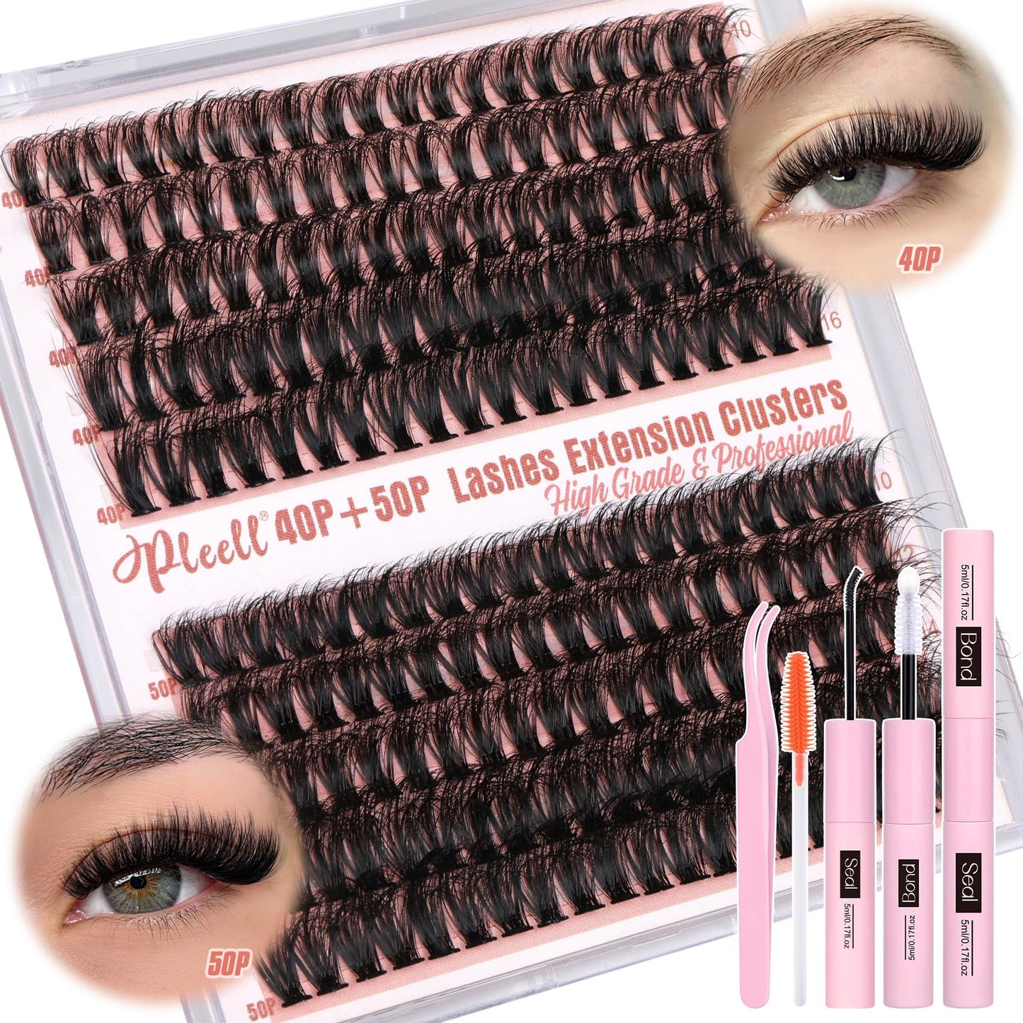 Fluffy Lash Extension Kit Wispy Eyelash Extension Kit 10-18MM Natural Lash Clusters 180PCS Cluster Eyelash Extensions with Lash Bond and Remover and Lash Applicator DIY Lashes Extension by Pleell